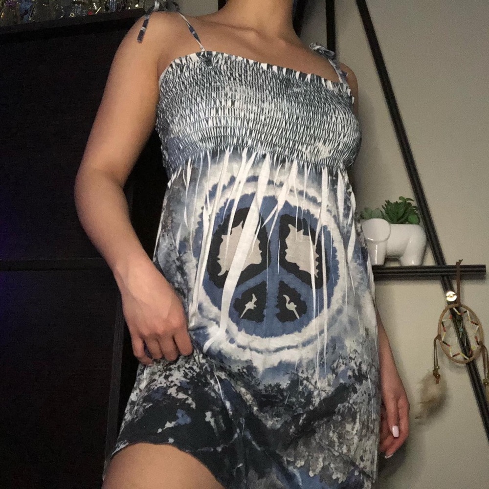 Peace sign tie dye bandeau dress